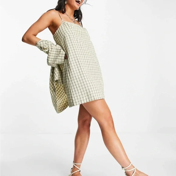 Topshop Beige Checkered Dress - Picture 2 of 6